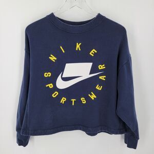 Nike Sportswear NSW Sweatshirt Womens XS Yellow Crew Neck Pullover Boxy Crop Fit